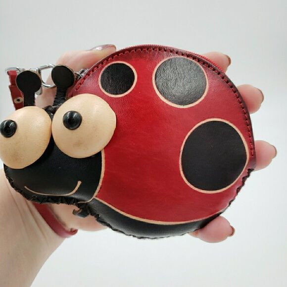 Kawaii Ladybug Leather Coin Purse Lucky Wallet Wristlet Bag Charm Change Pouch - Picture 13 of 13